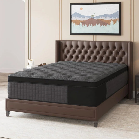 Queen Mattress, 14 Inch Hybrid Mattress Black with Gel Memory