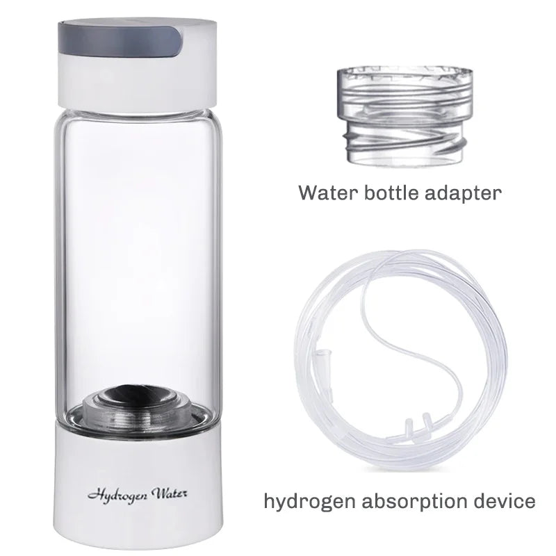 380ML Portable Hydrogen Rich Water Generator Bottle Glass Cup body SPE/PEM Dual Chamber Maker lonizer - H2 Inhalation device