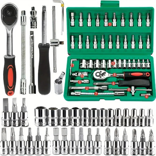 46pc Drive Socket Set 1/4 inch Ratchet Wrench Set