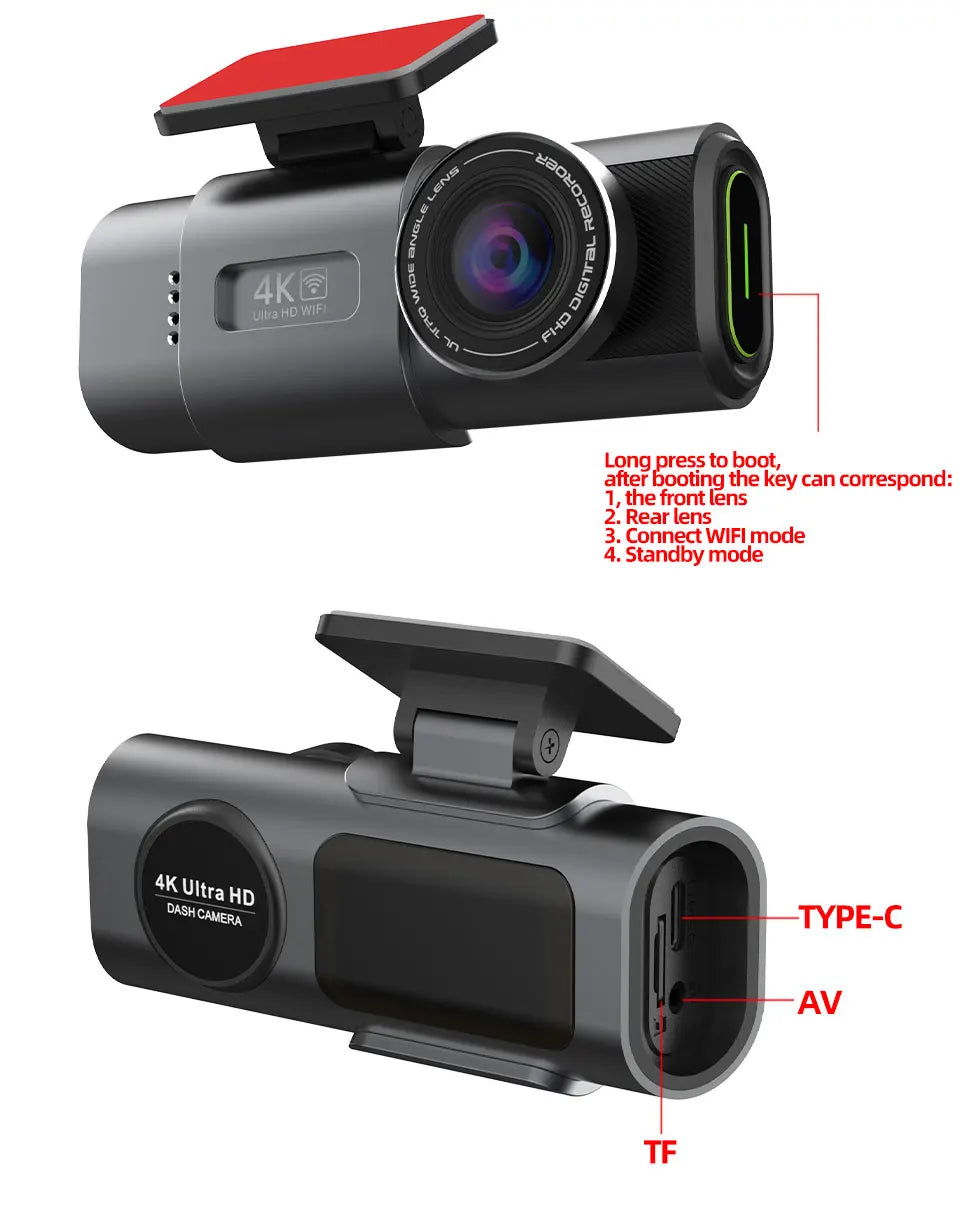 Dash Cam Dual Lens 4K UHD Recording