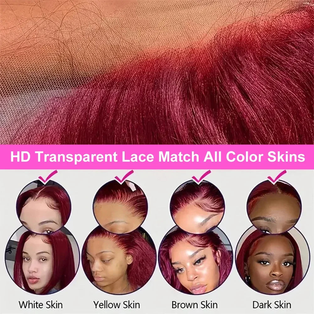 7x5 Glueless Wig Human Hair 99J Burgundy 13x4 Bob Straight