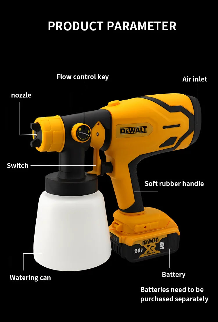 Dewalt 20V Battery 1000ML Cordless Electric Spray Gun High Power Paint Sprayer