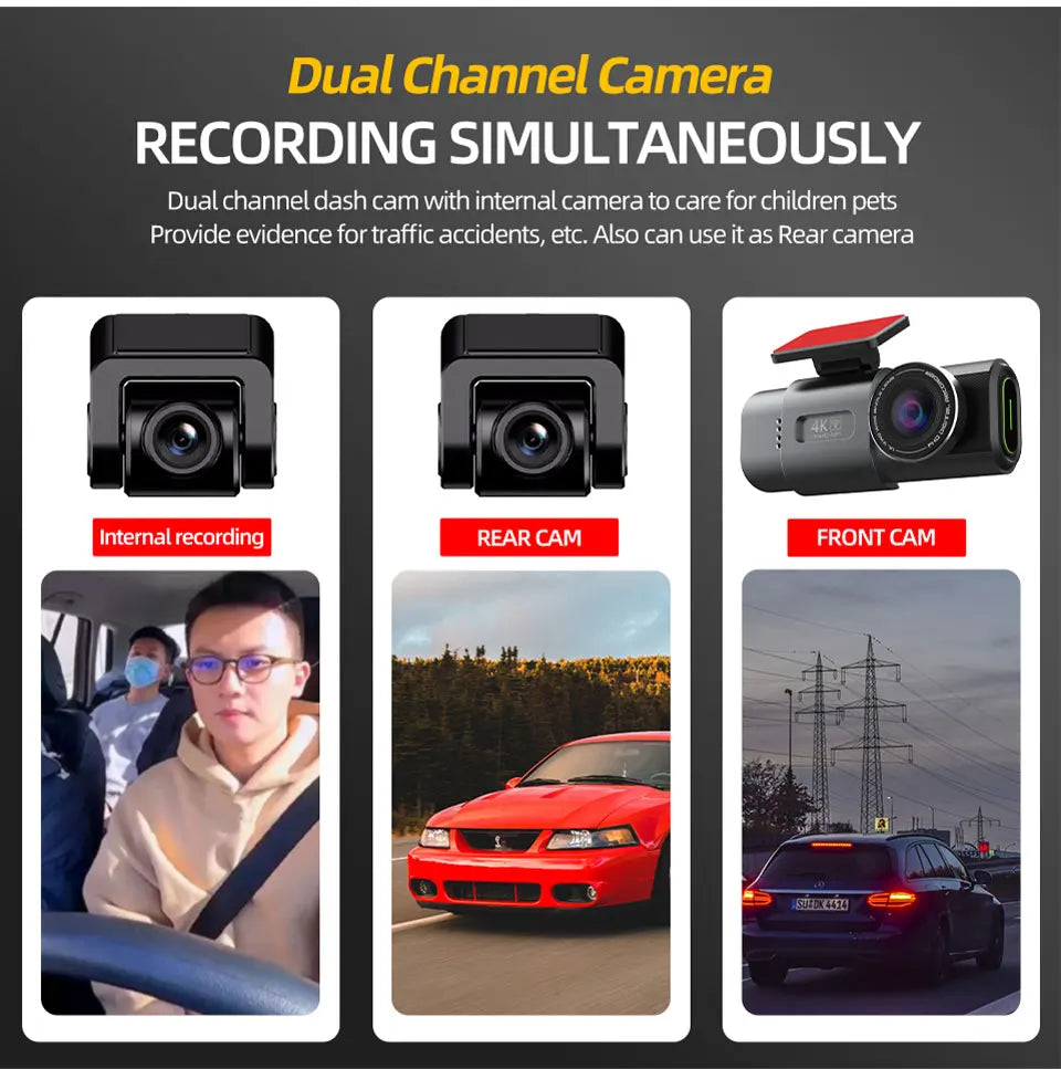 Dash Cam Dual Lens 4K UHD Recording