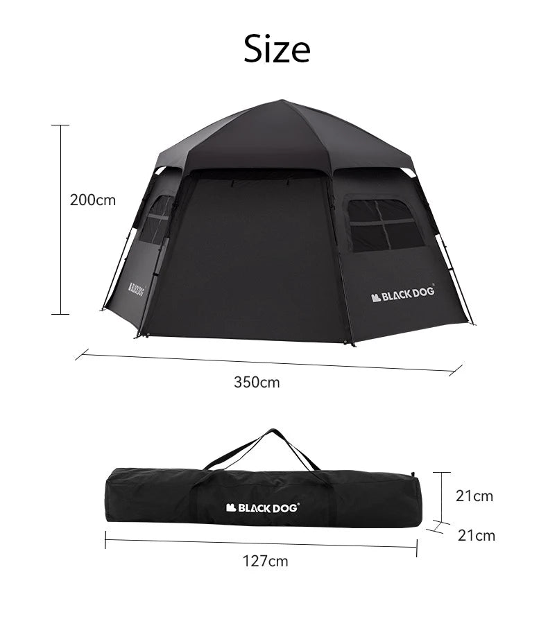 Black Dog 6-8 Person Tent Outdoor Hexagonal Automatic Quick-open Camping Tent