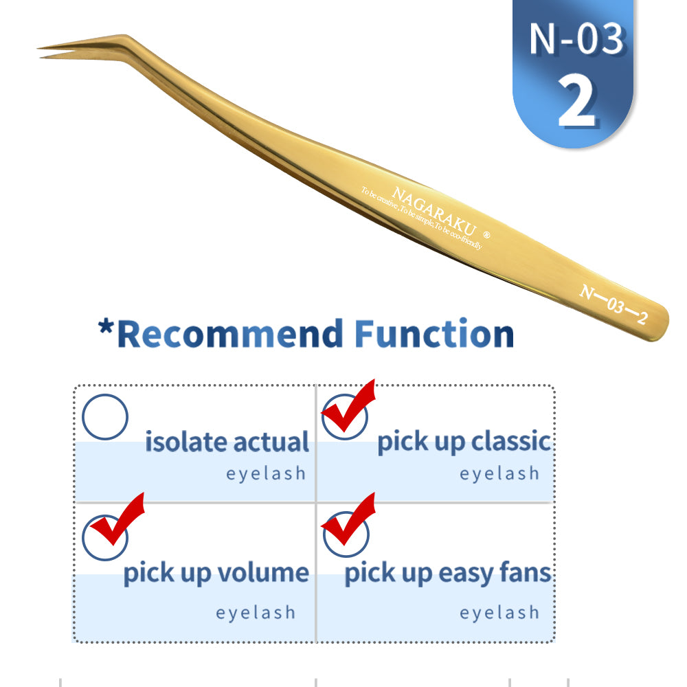 NAGARAKU Eyelash Extension Tweezers Makeup Tools Stainless Steel Golden Style