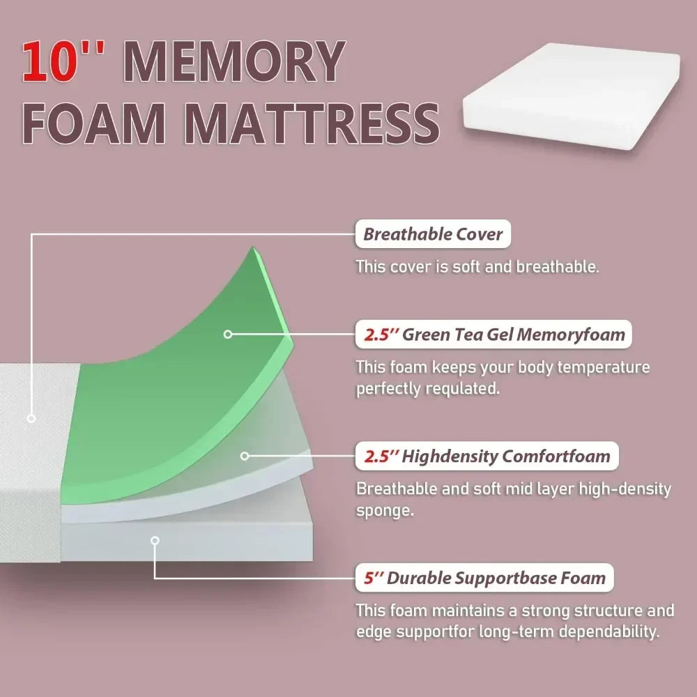 10 Inch twin Queen, full, king, Mattress Green Tea Memory Foam