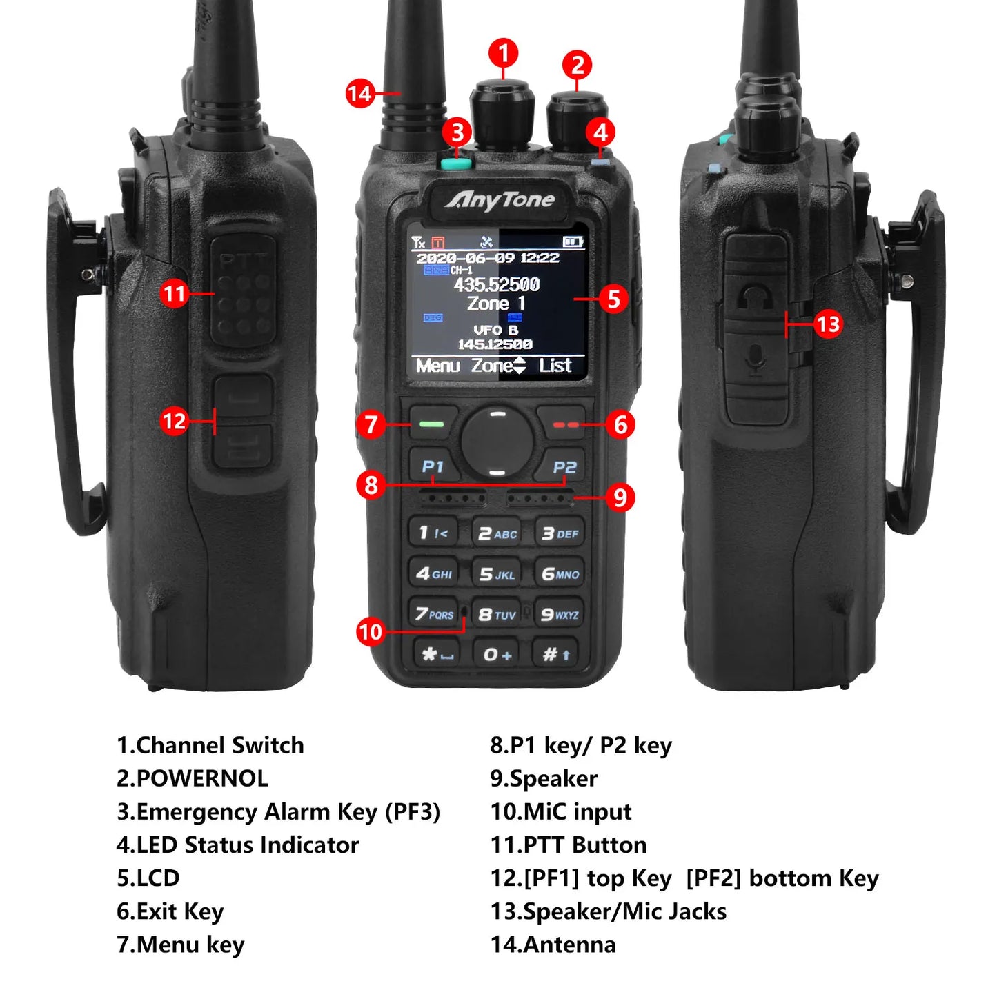 AnyTone AT-D878UVII Plus Dual Band Bluetooth PTT Digital/Analog