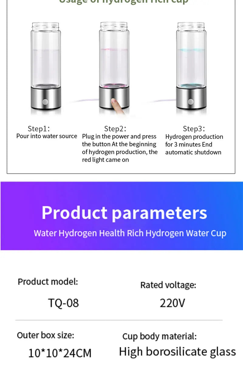 420ml Hydrogen-Rich Water Cup Electric Hydrogen