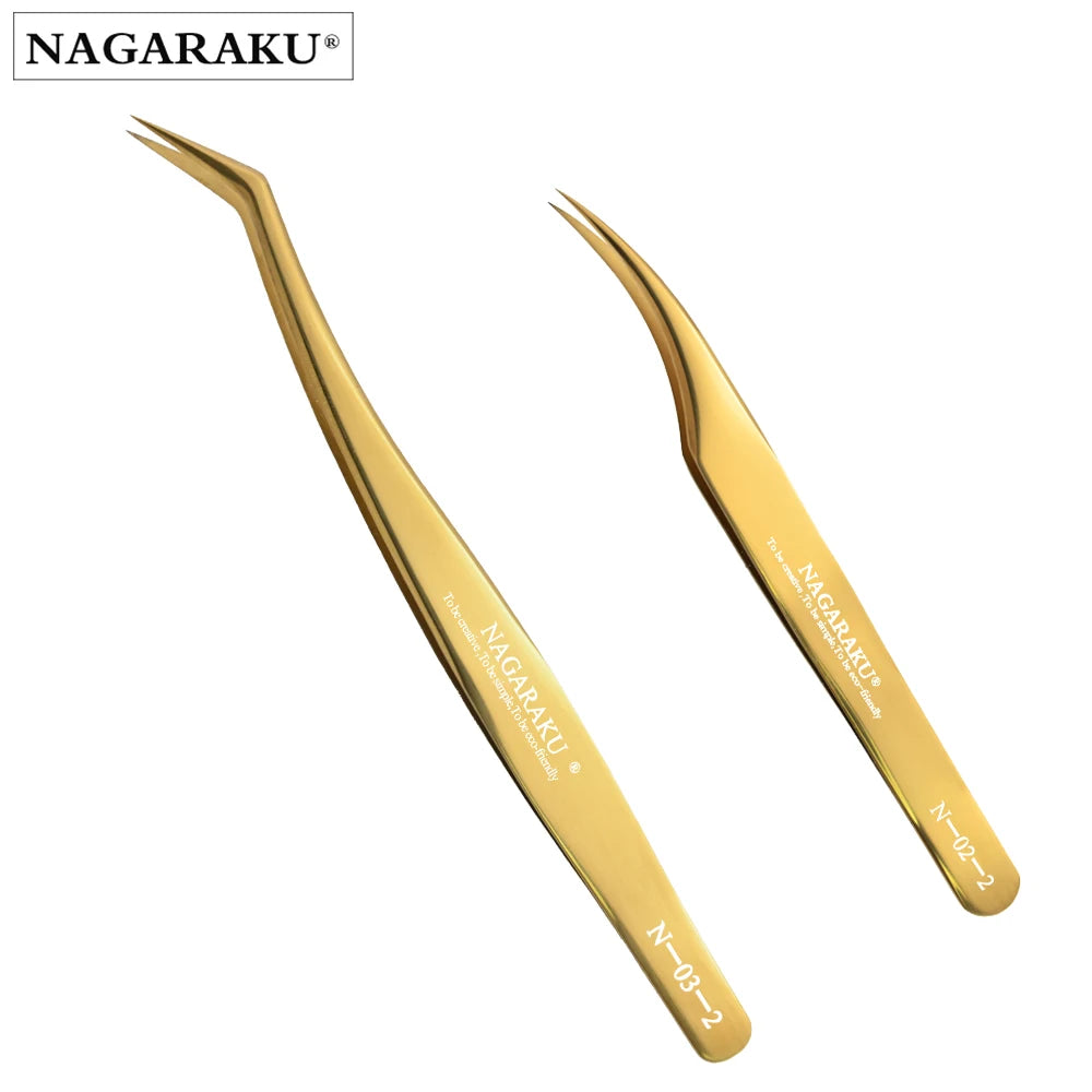 NAGARAKU Eyelash Extension Tweezers Makeup Tools Stainless Steel Golden Style