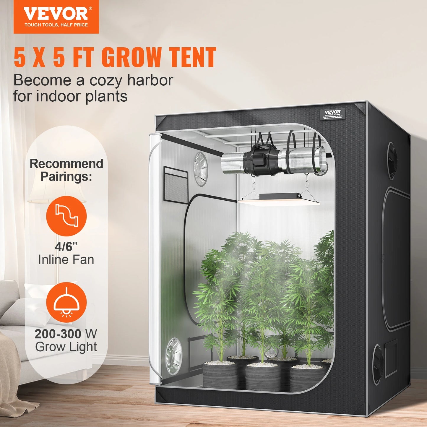 VEVOR Grow Tent High Reflective 2000D Mylar Hydroponic Growing Tent