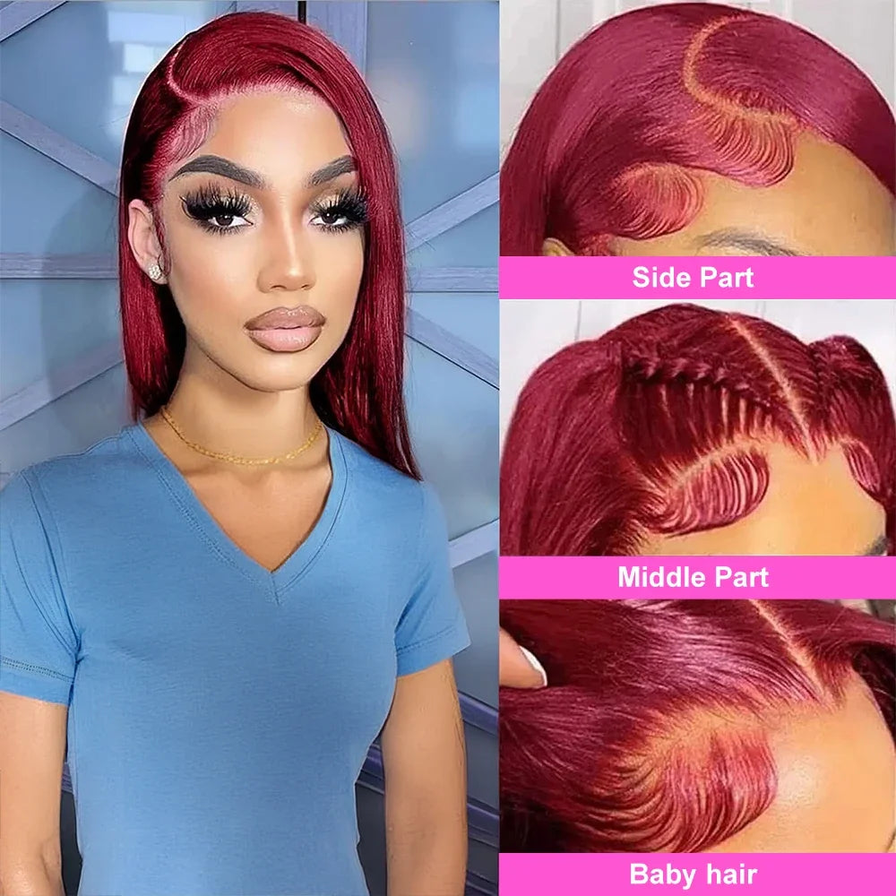 7x5 Glueless Wig Human Hair 99J Burgundy 13x4 Bob Straight