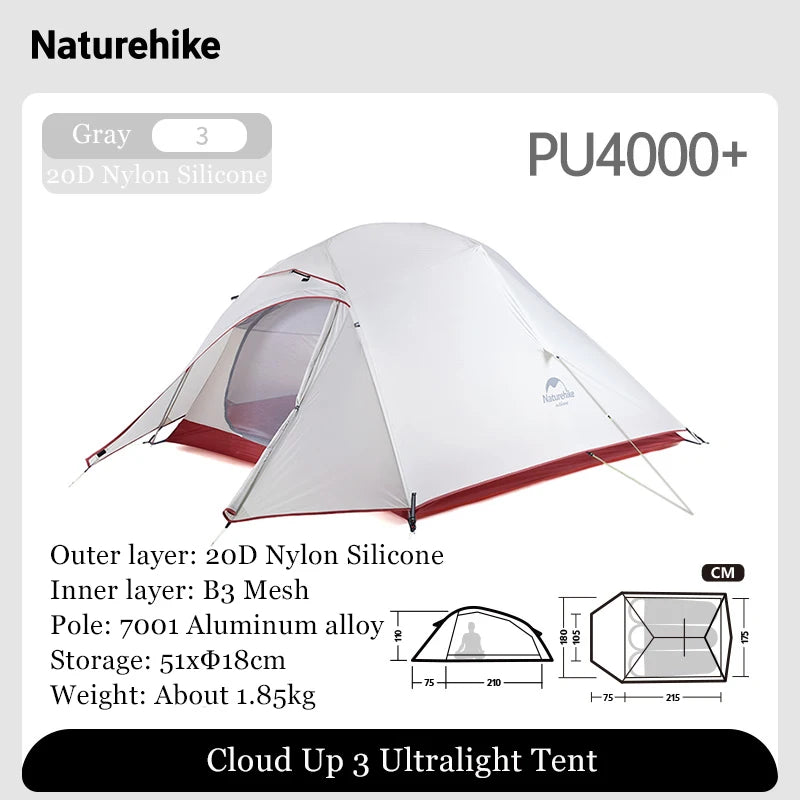 Nature Hike Outdoor Tent 3 Person 210T/ 20D Silicone Fabric Double-layer