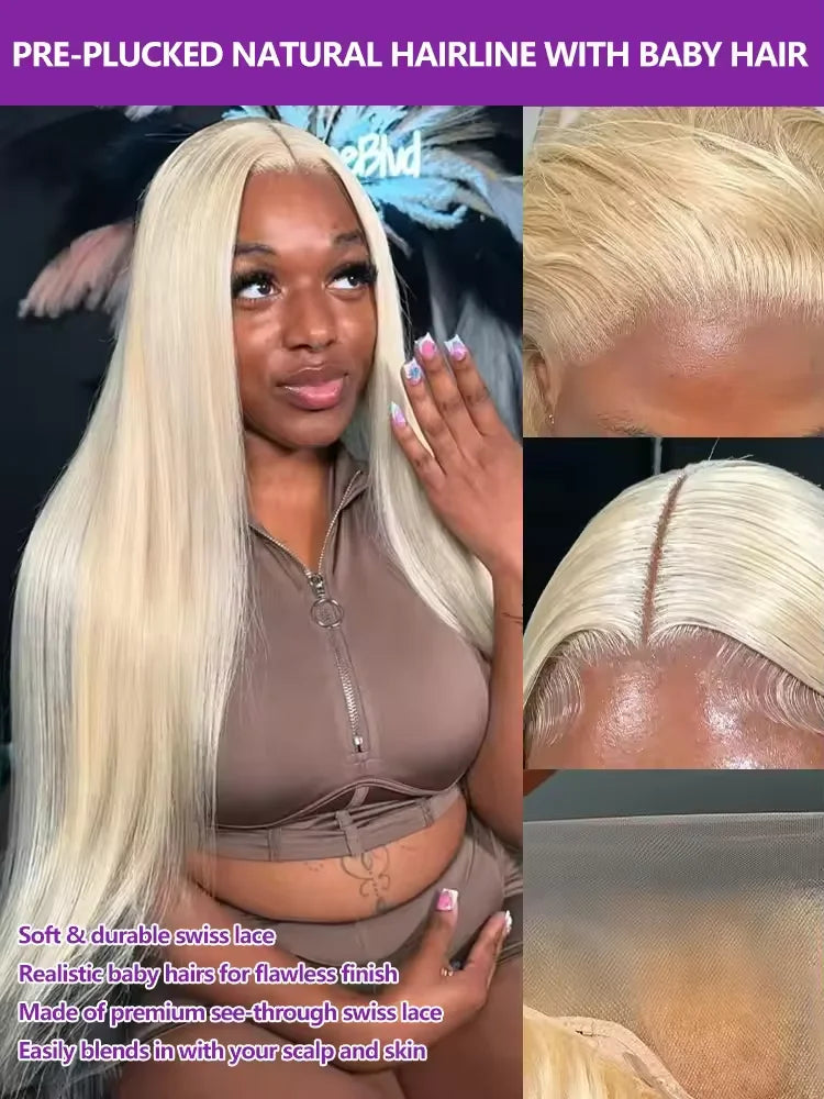 250% Bone Straight 613 Honey Blonde 13x4 Lace Front Human Hair Wig