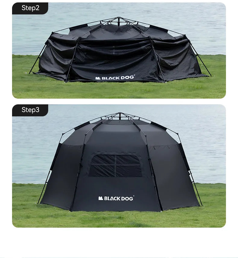 Black Dog 6-8 Person Tent Outdoor Hexagonal Automatic Quick-open Camping Tent