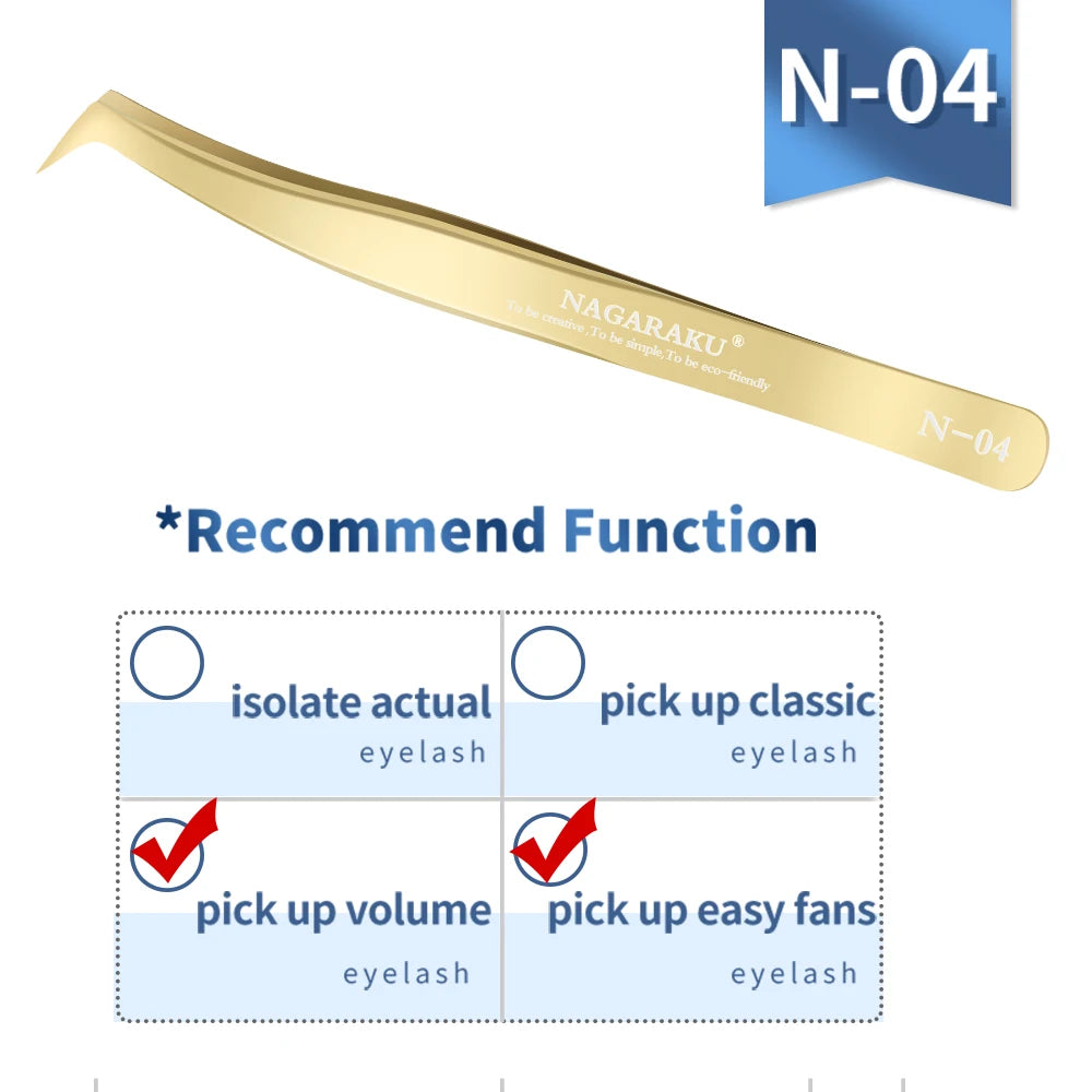 NAGARAKU Eyelash Extension Tweezers Makeup Tools Stainless Steel Golden Style