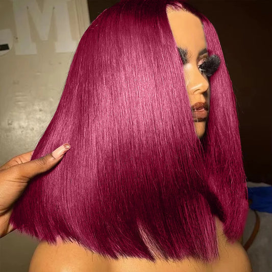 7x5 Glueless Wig Human Hair 99J Burgundy 13x4 Bob Straight