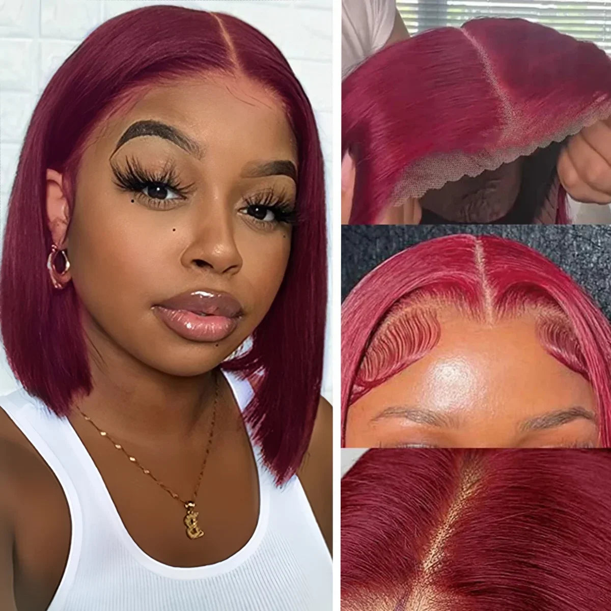 7x5 Glueless Wig Human Hair 99J Burgundy 13x4 Bob Straight