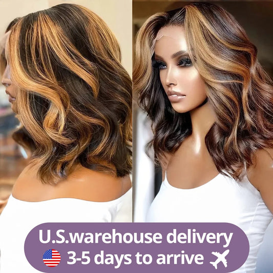 Highlight Ombre Bob Wig 13x6 HD Lace Frontal Wigs Transparent Body Wave