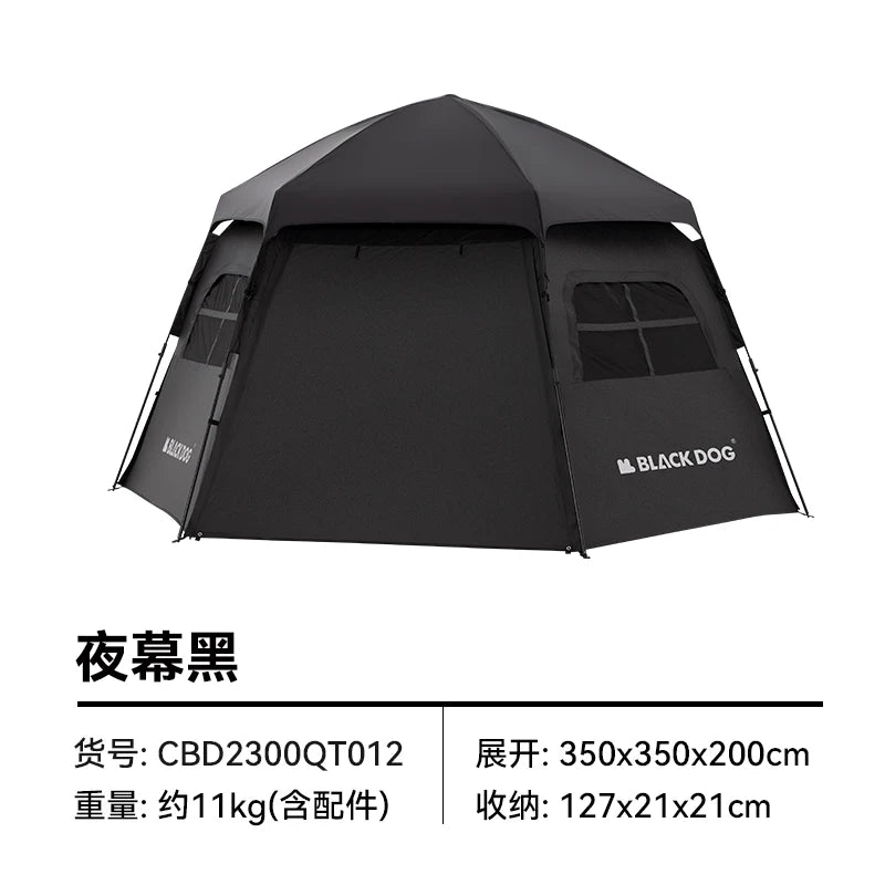 Black Dog 6-8 Person Tent Outdoor Hexagonal Automatic Quick-open Camping Tent