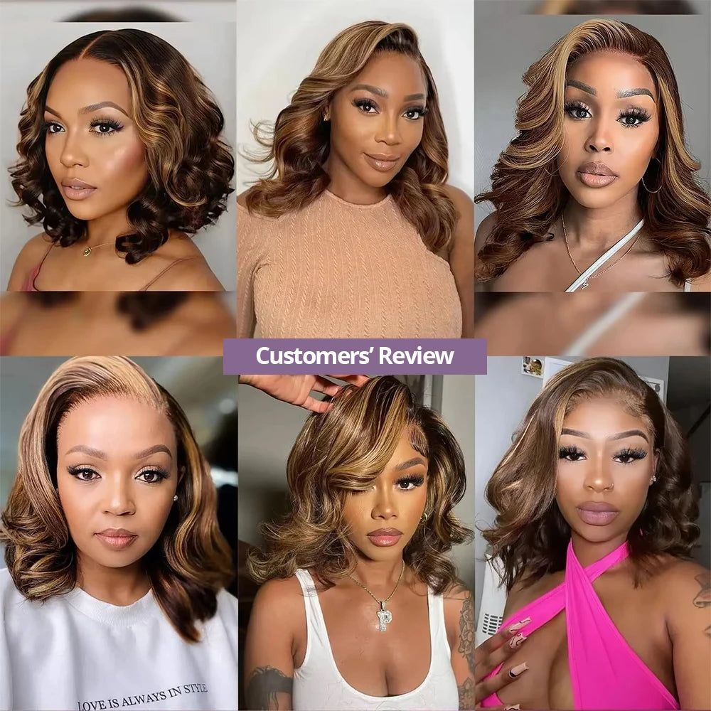 Highlight Ombre Bob Wig 13x6 HD Lace Frontal Wigs Transparent Body Wave