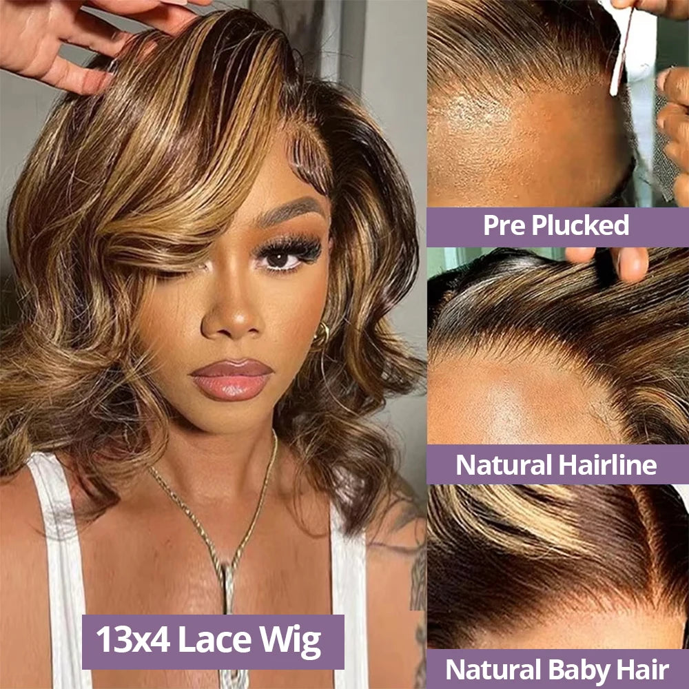 Highlight Ombre Bob Wig 13x6 HD Lace Frontal Wigs Transparent Body Wave