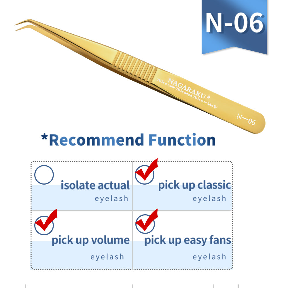 NAGARAKU Eyelash Extension Tweezers Makeup Tools Stainless Steel Golden Style