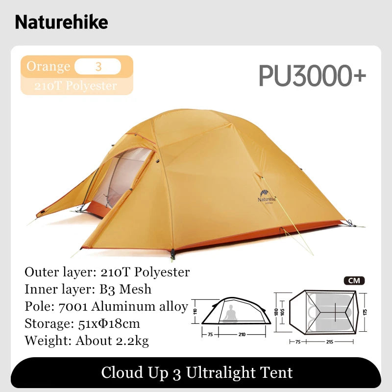 Nature Hike Outdoor Tent 3 Person 210T/ 20D Silicone Fabric Double-layer