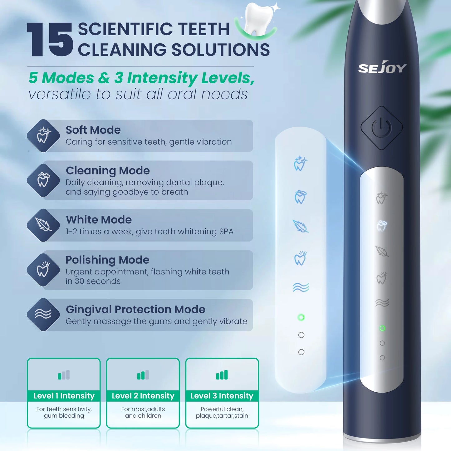 Sejoy JS10-1 Electric Sonic Toothbrush with 10 pcs Replacement Heads