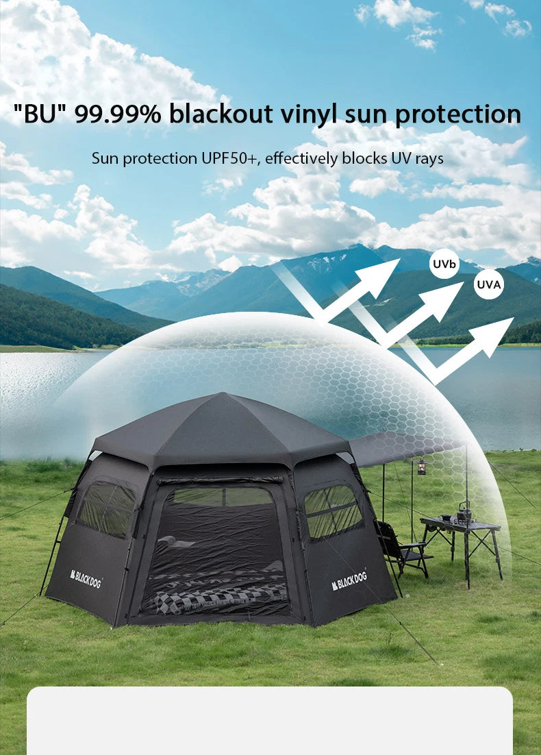 Black Dog 6-8 Person Tent Outdoor Hexagonal Automatic Quick-open Camping Tent