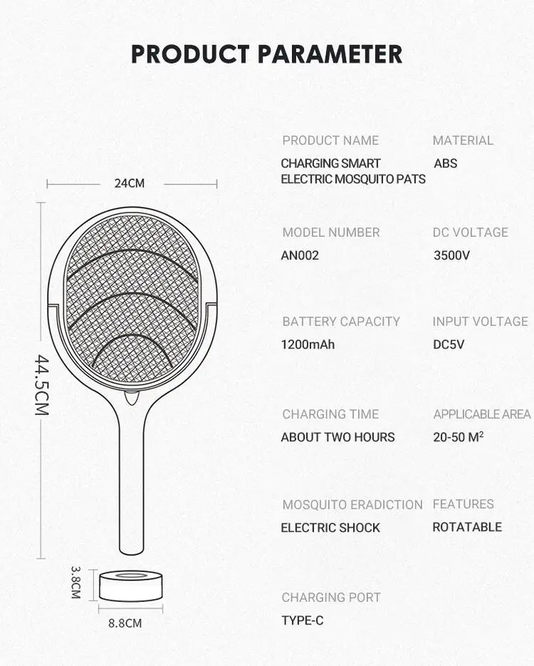 5 In 1 Fast Charging Racket Kill Fly Bug Safety Insulated Battery Powered Lamp ABS Adjustable Electric Mosquito Swatter