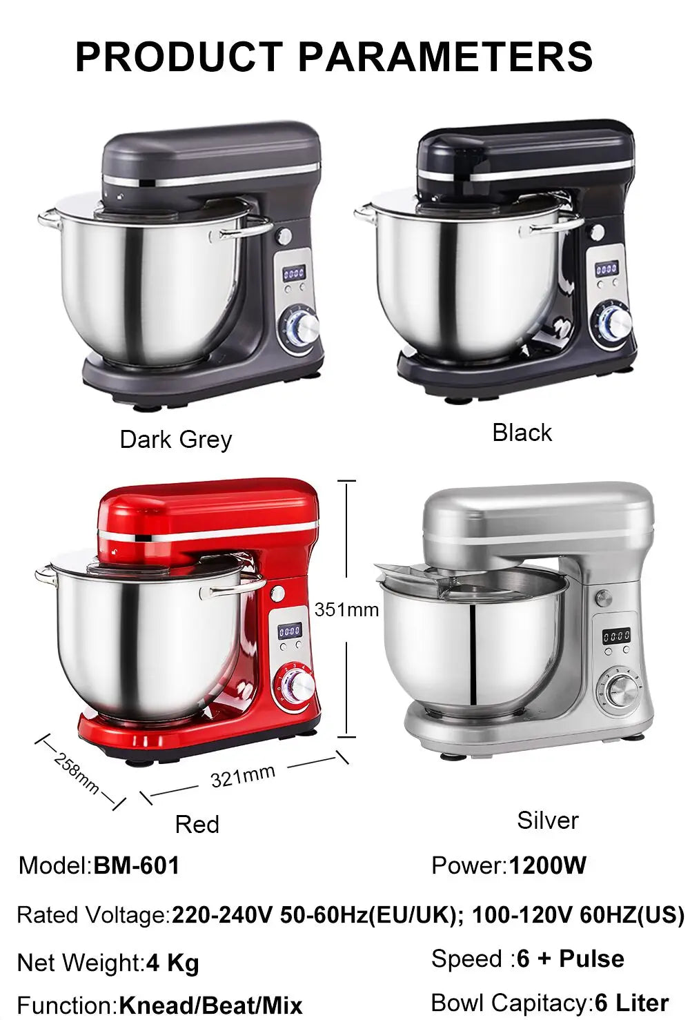 BioloMix 6L Kitchen Food Stand Mixer