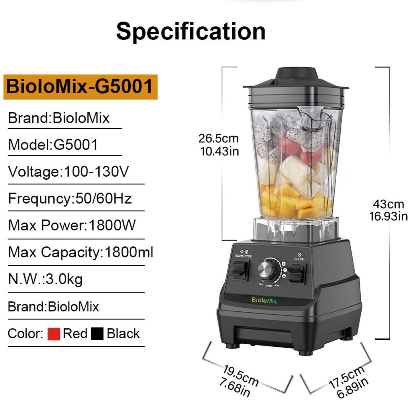 BioloMix Mini Pro 1800W High Power Smoothie Blender