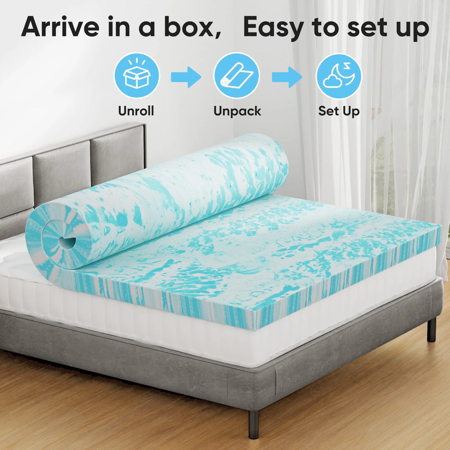 JHK 2-3 Inch Gel Memory Foam Mattress Topper