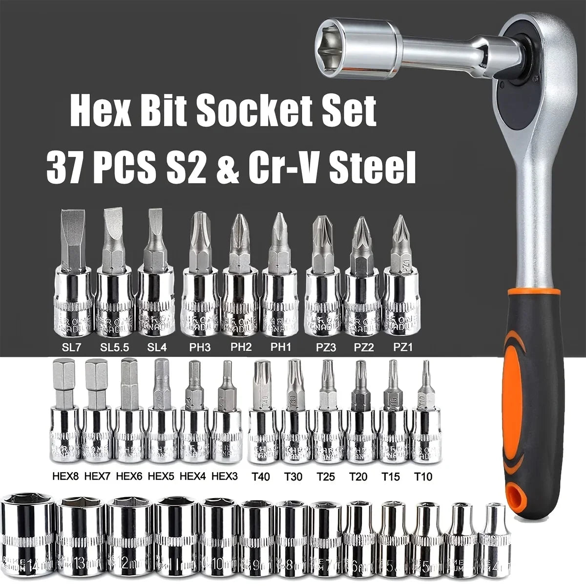 46pc Drive Socket Set 1/4 inch Ratchet Wrench Set