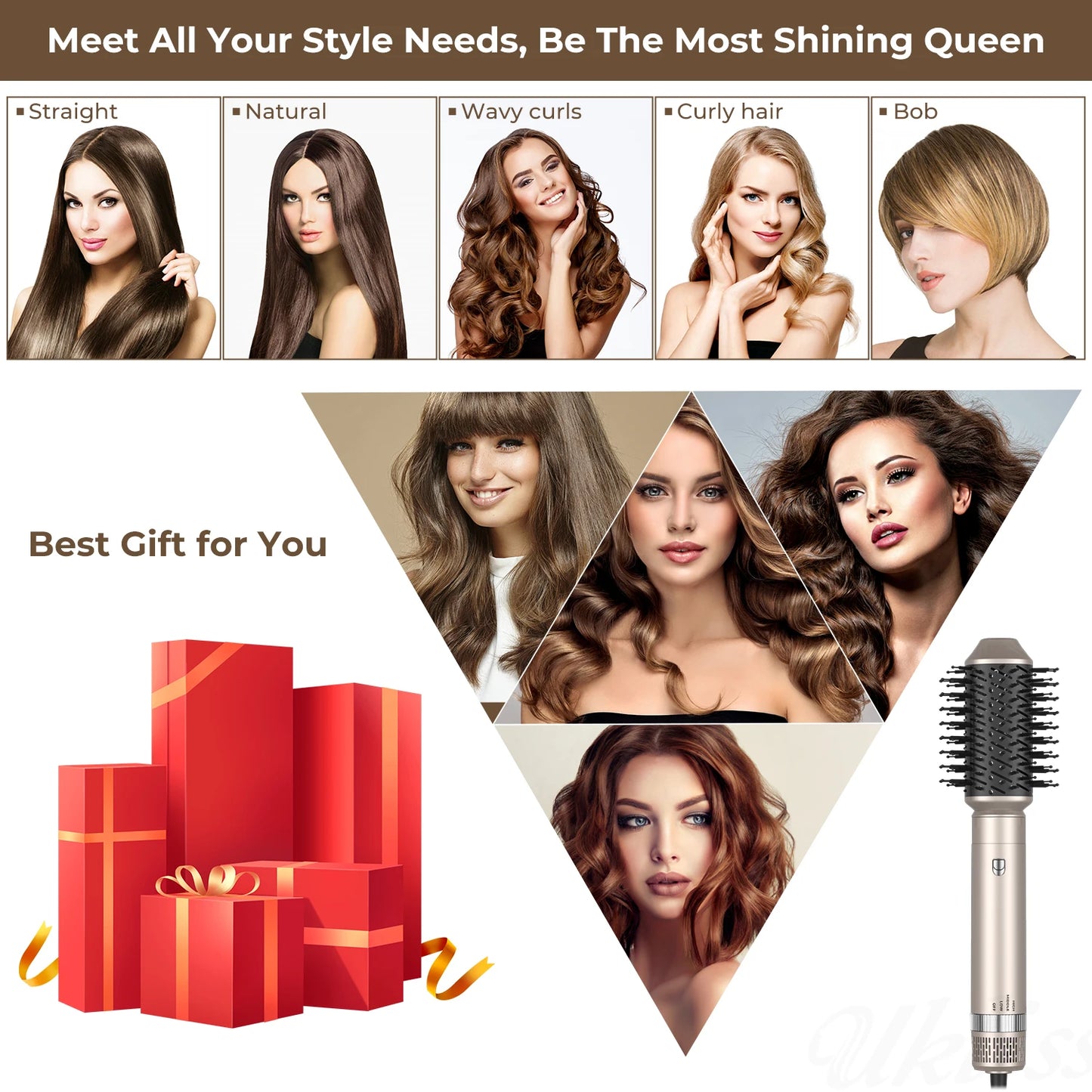 5 In 1 Hair Dryer Brush Electric Hot Air Straightener Multi Hair Styling Blowing Comb Rotating Curling Iron Set Professional