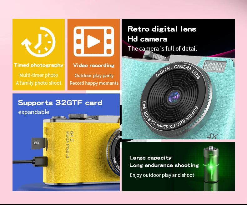 Digital Camera 4K 64MP Photography Camera