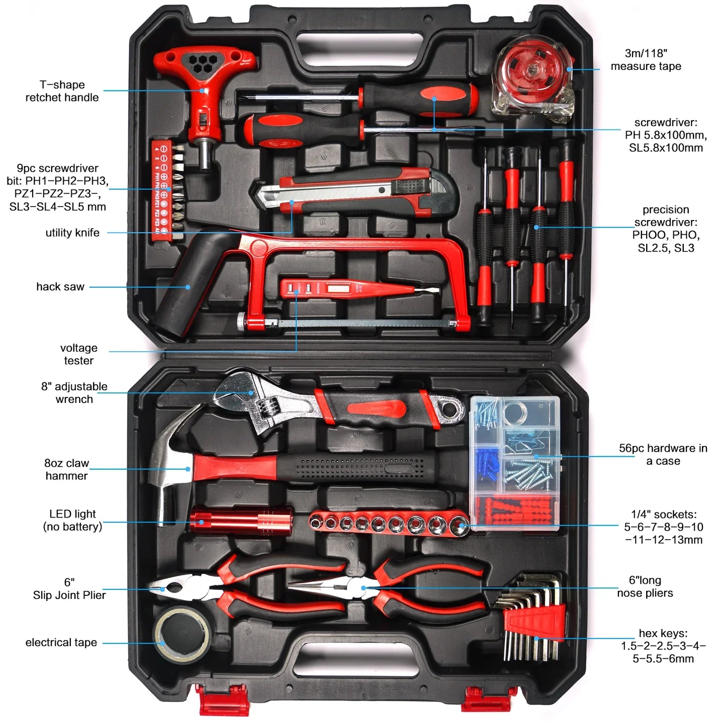 STOENGO 19/43/108pcs Hardware Household Hand Tool Kit