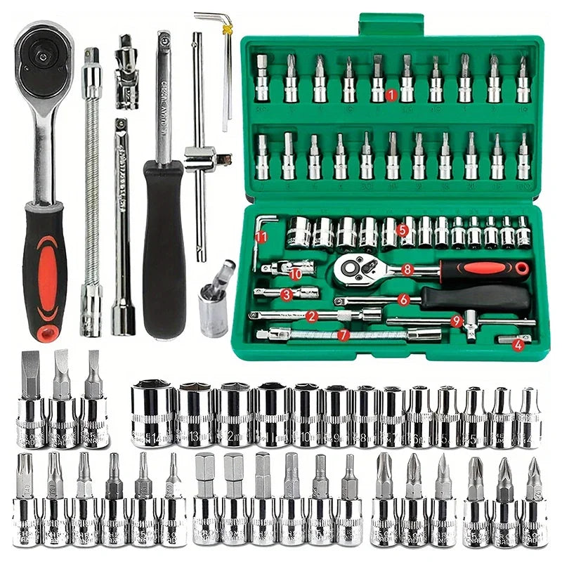 46pc Drive Socket Set 1/4 inch Ratchet Wrench Set