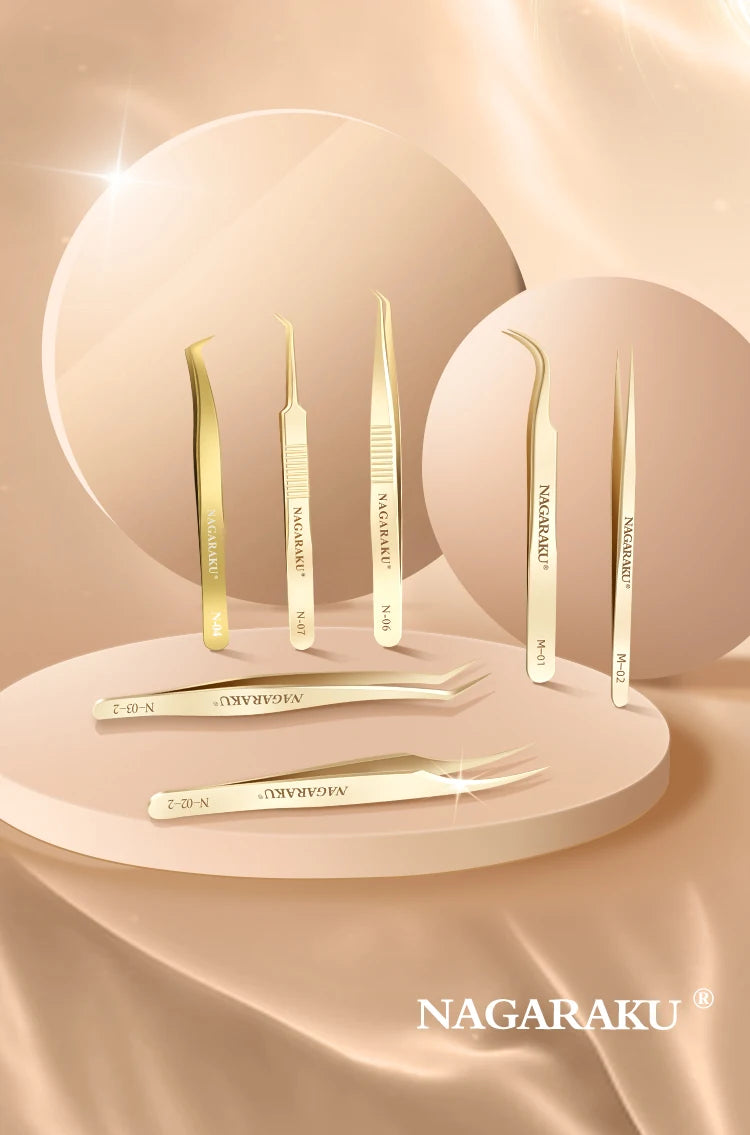 NAGARAKU Eyelash Extension Tweezers Makeup Tools Stainless Steel Golden Style