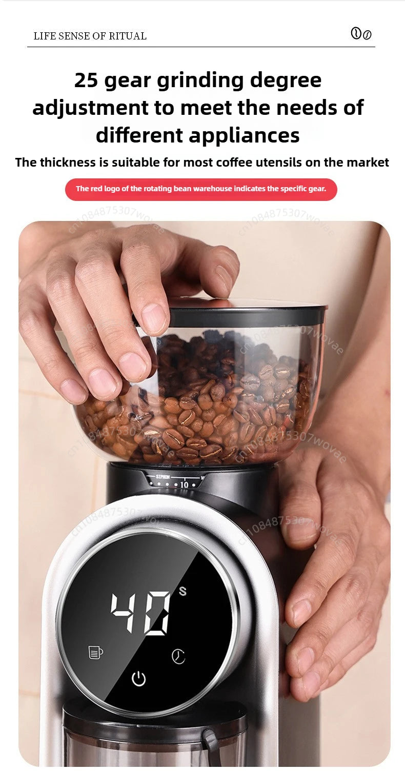 Italian Coffee Bean Grinder Adjustable Coarseness Smart Screen