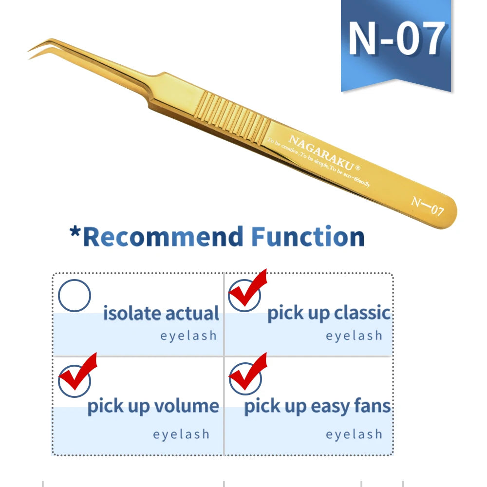 NAGARAKU Eyelash Extension Tweezers Makeup Tools Stainless Steel Golden Style