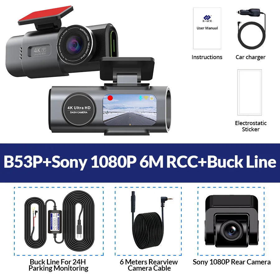 Dash Cam Dual Lens 4K UHD Recording