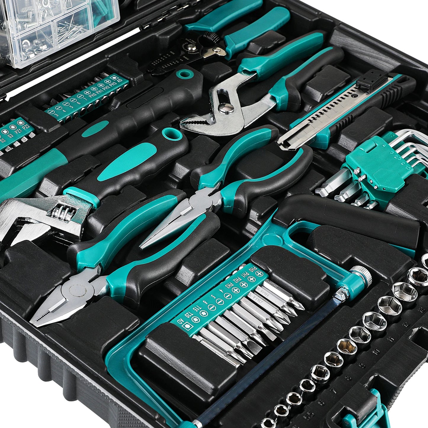 198 Piece Tool Box, Hand Tool Set, Ratchet Socket Tool Set, Screwdriver Set