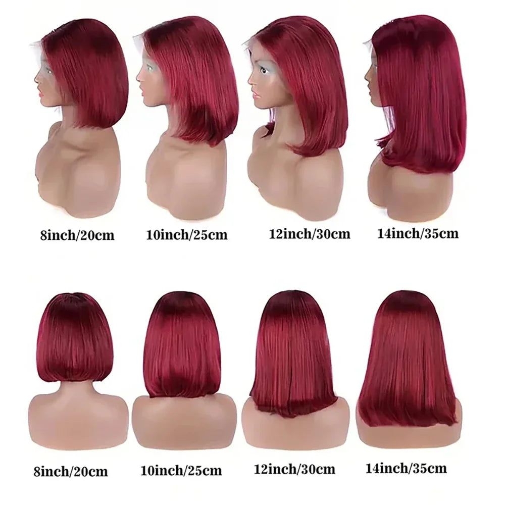 7x5 Glueless Wig Human Hair 99J Burgundy 13x4 Bob Straight