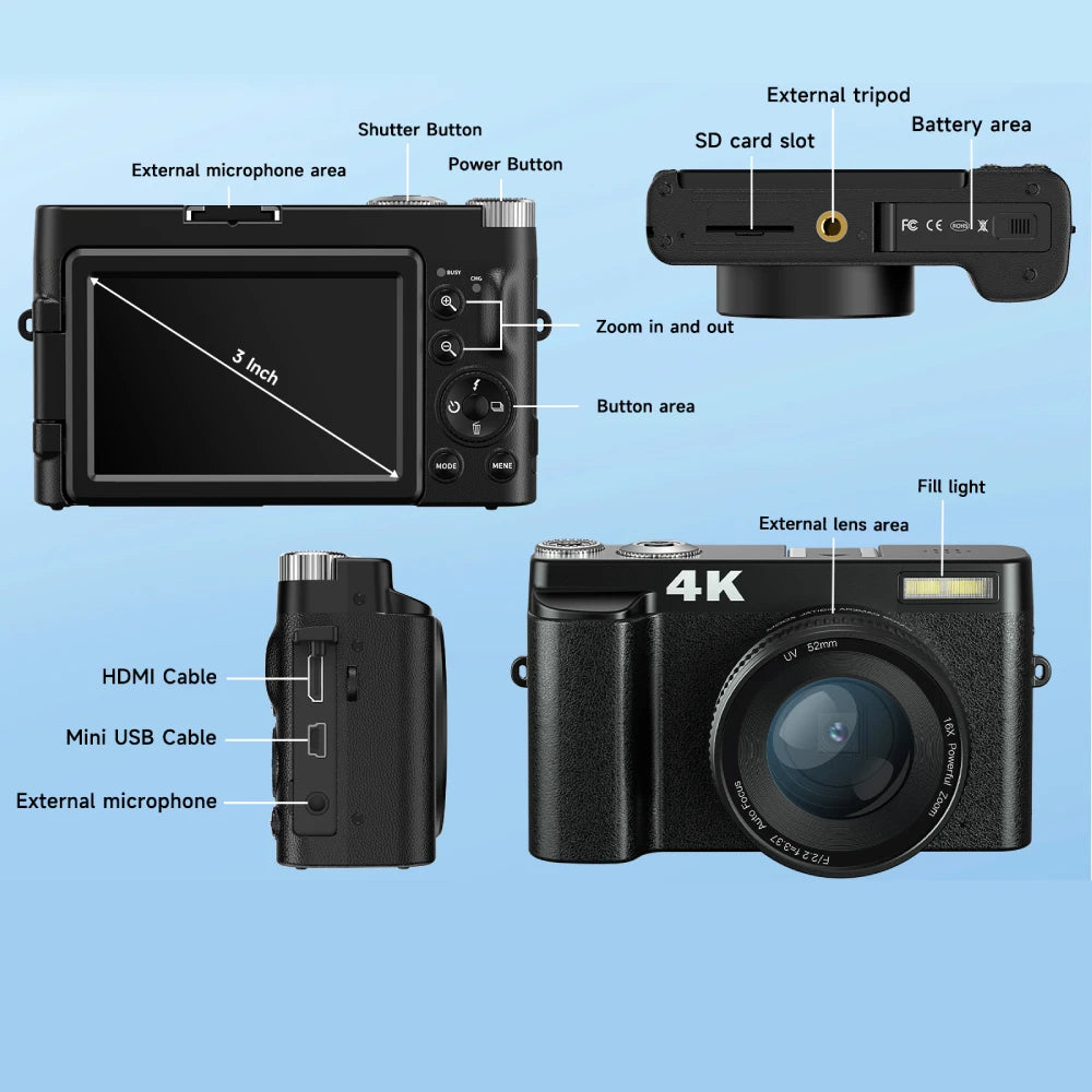 4K Digital Camera for Photography and Video Autofocus