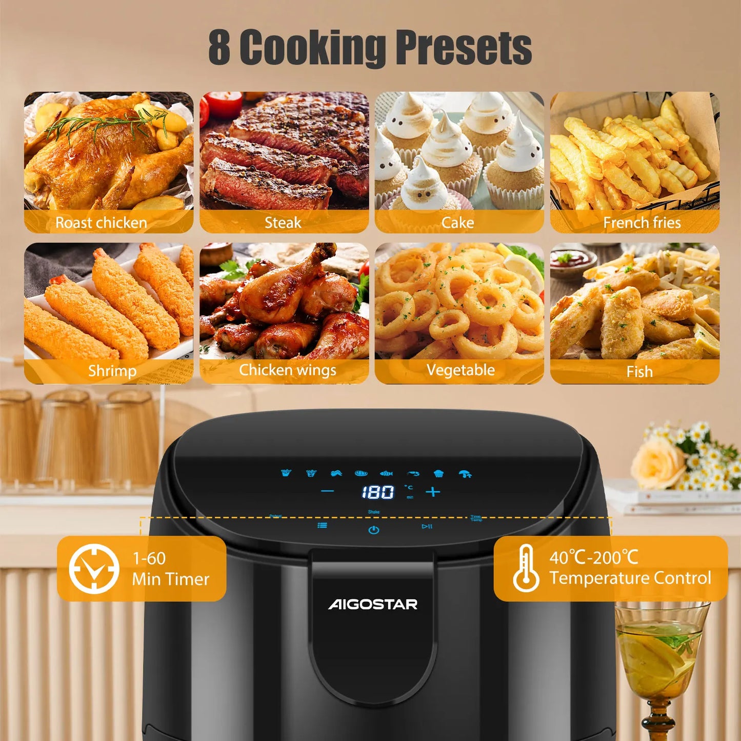 Air Fryer 9 in 1 with 60 Minute Timer and LED Display