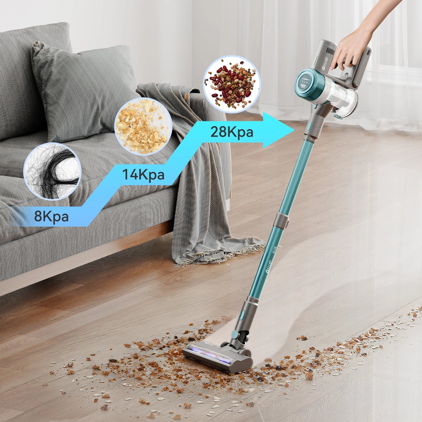 400W/≥28Kpa Cordless Vacuum Cleaner,Stick Vacuum with Touch Screen