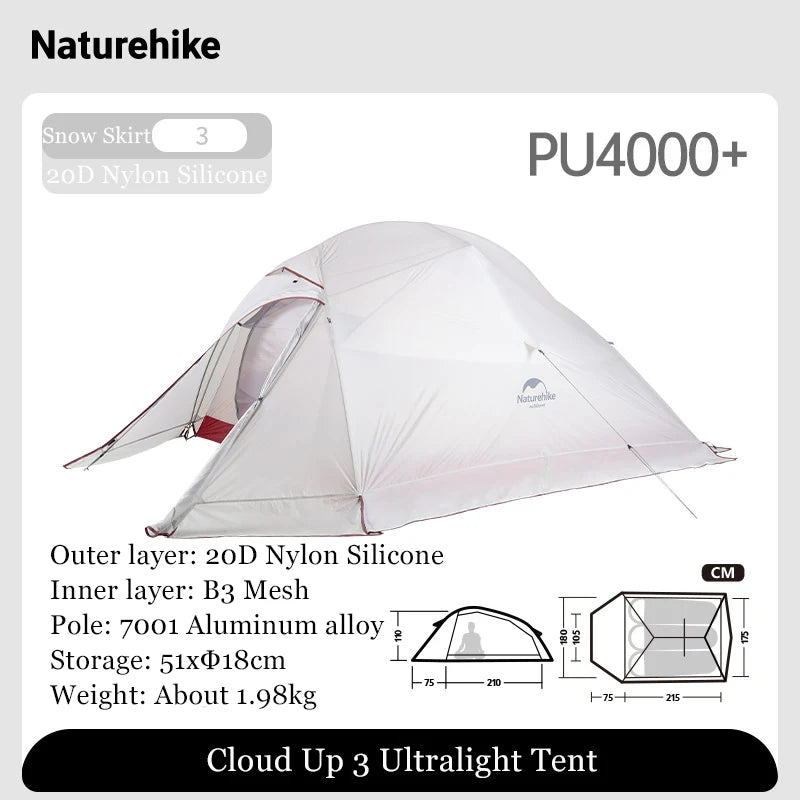 Nature Hike Outdoor Tent 3 Person 210T/ 20D Silicone Fabric Double-layer