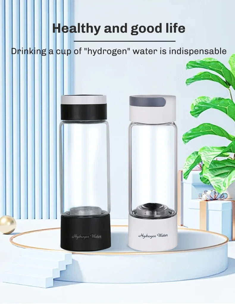 380ML Portable Hydrogen Rich Water Generator Bottle Glass Cup body SPE/PEM Dual Chamber Maker lonizer - H2 Inhalation device