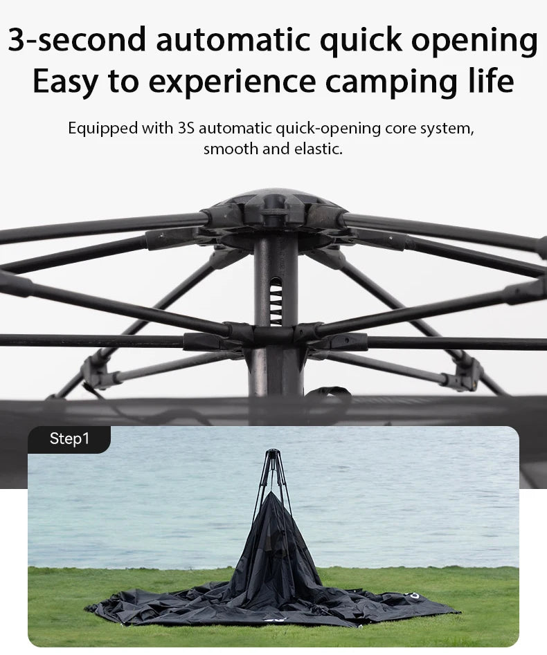 Black Dog 6-8 Person Tent Outdoor Hexagonal Automatic Quick-open Camping Tent